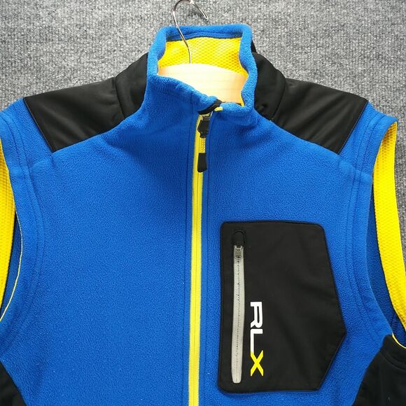 Ralph Lauren RLX Men's Zip Up Fleece Vest Blue Black Medium Zipped Pockets - Picture 3 of 13